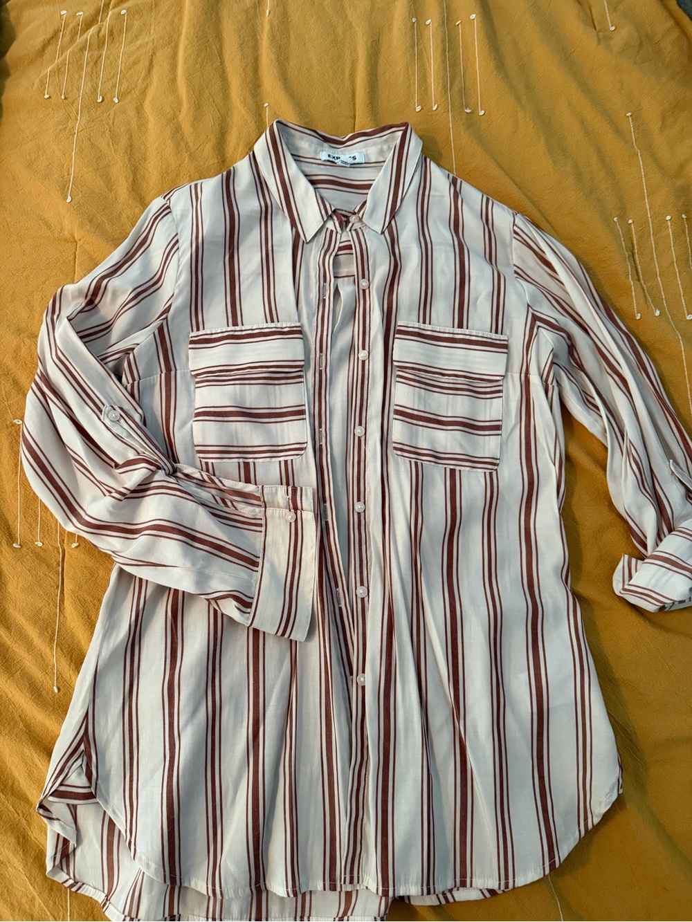 Express Cream/Rust Striped Blousey Button Down